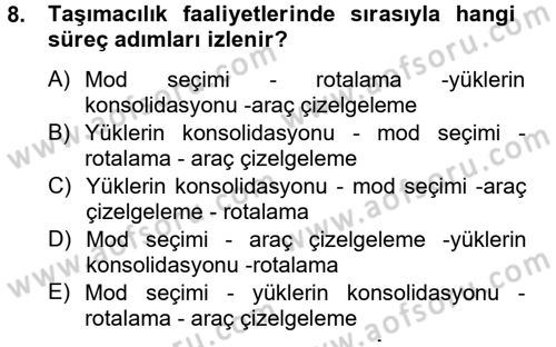 Çağdaş Lojistik Uygulamaları Dersi 2012 - 2013 Yılı (Vize) Ara Sınav Soruları 8. Soru