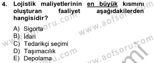 Çağdaş Lojistik Uygulamaları Dersi 2012 - 2013 Yılı (Final) Dönem Sonu Sınav Soruları 4. Soru