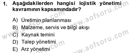 Çağdaş Lojistik Uygulamaları Dersi 2013 - 2014 Yılı (Vize) Ara Sınav Soruları 1. Soru