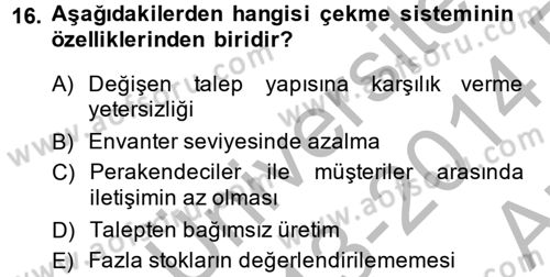 Çağdaş Lojistik Uygulamaları Dersi 2013 - 2014 Yılı (Vize) Ara Sınav Soruları 16. Soru