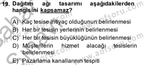 Çağdaş Lojistik Uygulamaları Dersi 2013 - 2014 Yılı (Vize) Ara Sınav Soruları 19. Soru