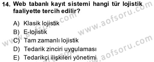 Çağdaş Lojistik Uygulamaları Dersi 2013 - 2014 Yılı (Final) Dönem Sonu Sınav Soruları 14. Soru