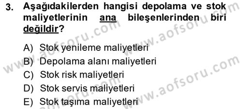 Çağdaş Lojistik Uygulamaları Dersi 2013 - 2014 Yılı (Final) Dönem Sonu Sınav Soruları 3. Soru
