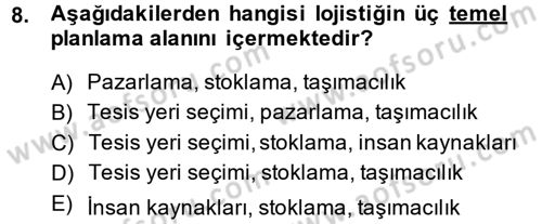 Çağdaş Lojistik Uygulamaları Dersi 2013 - 2014 Yılı (Final) Dönem Sonu Sınav Soruları 8. Soru