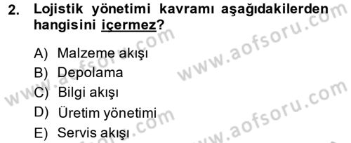 Çağdaş Lojistik Uygulamaları Dersi 2014 - 2015 Yılı (Vize) Ara Sınav Soruları 2. Soru