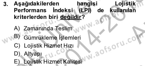 Çağdaş Lojistik Uygulamaları Dersi 2014 - 2015 Yılı (Vize) Ara Sınav Soruları 3. Soru