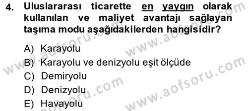 Çağdaş Lojistik Uygulamaları Dersi 2014 - 2015 Yılı (Vize) Ara Sınav Soruları 4. Soru