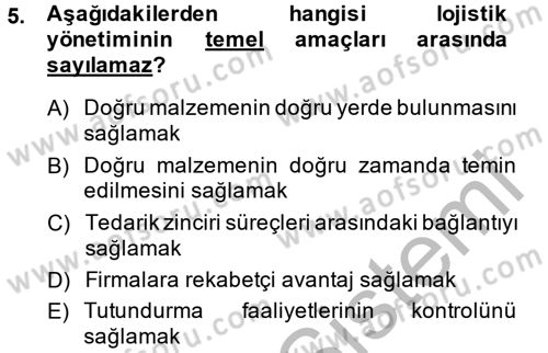 Çağdaş Lojistik Uygulamaları Dersi 2014 - 2015 Yılı (Vize) Ara Sınav Soruları 5. Soru