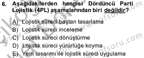 Çağdaş Lojistik Uygulamaları Dersi 2014 - 2015 Yılı (Vize) Ara Sınav Soruları 6. Soru