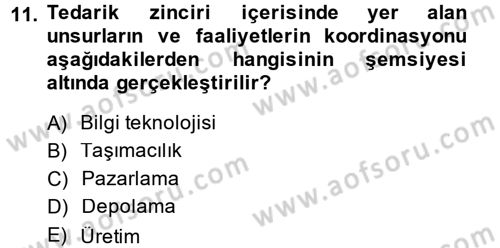 Çağdaş Lojistik Uygulamaları Dersi 2014 - 2015 Yılı (Final) Dönem Sonu Sınav Soruları 11. Soru