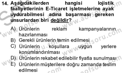 Çağdaş Lojistik Uygulamaları Dersi 2014 - 2015 Yılı (Final) Dönem Sonu Sınav Soruları 14. Soru