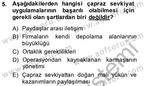 Çağdaş Lojistik Uygulamaları Dersi 2014 - 2015 Yılı (Final) Dönem Sonu Sınav Soruları 5. Soru
