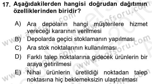 Çağdaş Lojistik Uygulamaları Dersi 2015 - 2016 Yılı (Vize) Ara Sınav Soruları 17. Soru