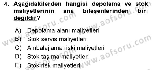 Çağdaş Lojistik Uygulamaları Dersi 2015 - 2016 Yılı (Vize) Ara Sınav Soruları 4. Soru