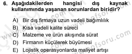 Çağdaş Lojistik Uygulamaları Dersi 2015 - 2016 Yılı (Vize) Ara Sınav Soruları 6. Soru