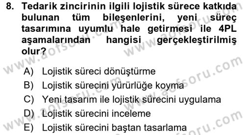 Çağdaş Lojistik Uygulamaları Dersi 2015 - 2016 Yılı (Vize) Ara Sınav Soruları 8. Soru