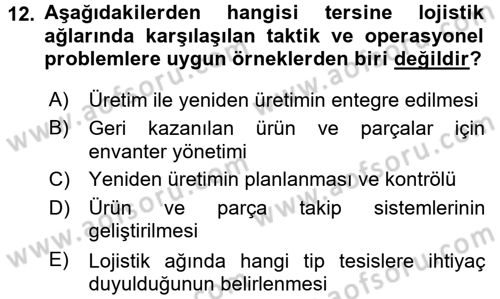 Çağdaş Lojistik Uygulamaları Dersi 2015 - 2016 Yılı (Final) Dönem Sonu Sınav Soruları 12. Soru