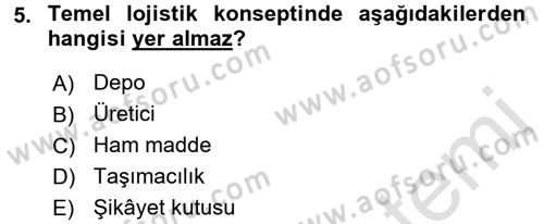 Çağdaş Lojistik Uygulamaları Dersi 2015 - 2016 Yılı (Final) Dönem Sonu Sınav Soruları 5. Soru
