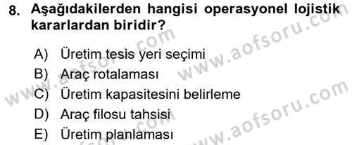 Çağdaş Lojistik Uygulamaları Dersi 2015 - 2016 Yılı (Final) Dönem Sonu Sınav Soruları 8. Soru