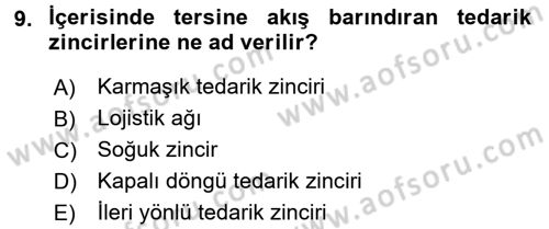 Çağdaş Lojistik Uygulamaları Dersi 2015 - 2016 Yılı (Final) Dönem Sonu Sınav Soruları 9. Soru