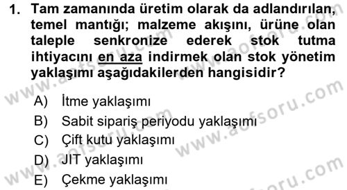Çağdaş Lojistik Uygulamaları Dersi 2016 - 2017 Yılı (Vize) Ara Sınav Soruları 1. Soru
