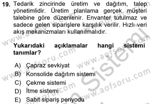 Çağdaş Lojistik Uygulamaları Dersi 2016 - 2017 Yılı (Vize) Ara Sınav Soruları 19. Soru