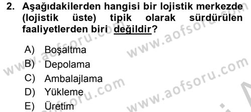 Çağdaş Lojistik Uygulamaları Dersi 2016 - 2017 Yılı (Vize) Ara Sınav Soruları 2. Soru