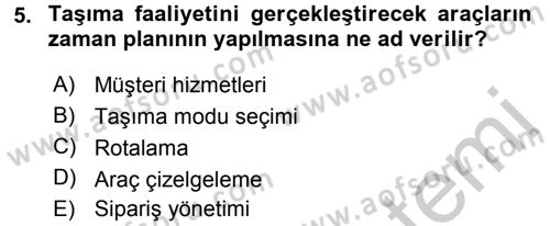 Çağdaş Lojistik Uygulamaları Dersi 2016 - 2017 Yılı (Vize) Ara Sınav Soruları 5. Soru
