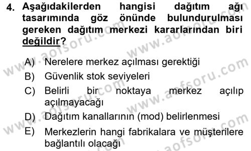 Çağdaş Lojistik Uygulamaları Dersi 2016 - 2017 Yılı (Final) Dönem Sonu Sınav Soruları 4. Soru