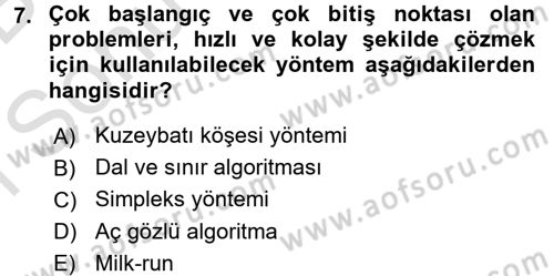 Çağdaş Lojistik Uygulamaları Dersi 2016 - 2017 Yılı (Final) Dönem Sonu Sınav Soruları 7. Soru