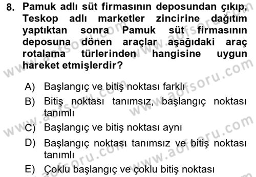 Çağdaş Lojistik Uygulamaları Dersi 2016 - 2017 Yılı (Final) Dönem Sonu Sınav Soruları 8. Soru