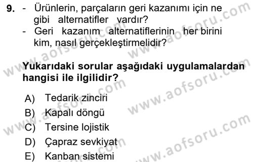 Çağdaş Lojistik Uygulamaları Dersi 2016 - 2017 Yılı (Final) Dönem Sonu Sınav Soruları 9. Soru