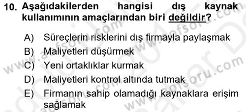 Çağdaş Lojistik Uygulamaları Dersi 2017 - 2018 Yılı (Vize) Ara Sınav Soruları 10. Soru