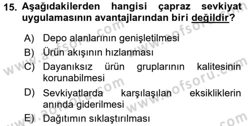 Çağdaş Lojistik Uygulamaları Dersi 2017 - 2018 Yılı (Vize) Ara Sınav Soruları 15. Soru