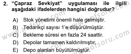 Çağdaş Lojistik Uygulamaları Dersi 2017 - 2018 Yılı (Final) Dönem Sonu Sınav Soruları 2. Soru