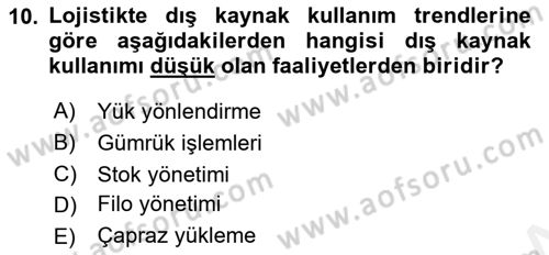 Çağdaş Lojistik Uygulamaları Dersi 2018 - 2019 Yılı (Vize) Ara Sınav Soruları 10. Soru