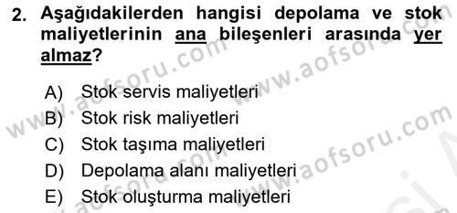 Çağdaş Lojistik Uygulamaları Dersi 2018 - 2019 Yılı (Vize) Ara Sınav Soruları 2. Soru