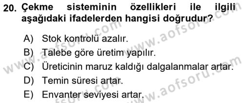 Çağdaş Lojistik Uygulamaları Dersi 2018 - 2019 Yılı (Vize) Ara Sınav Soruları 20. Soru