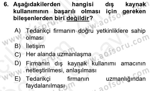Çağdaş Lojistik Uygulamaları Dersi 2018 - 2019 Yılı (Vize) Ara Sınav Soruları 6. Soru