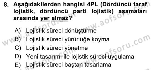 Çağdaş Lojistik Uygulamaları Dersi 2018 - 2019 Yılı (Vize) Ara Sınav Soruları 8. Soru