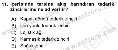 Çağdaş Lojistik Uygulamaları Dersi 2018 - 2019 Yılı (Final) Dönem Sonu Sınav Soruları 11. Soru