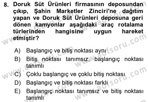 Çağdaş Lojistik Uygulamaları Dersi 2018 - 2019 Yılı (Final) Dönem Sonu Sınav Soruları 8. Soru