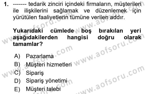Çağdaş Lojistik Uygulamaları Dersi 2020 - 2021 Yılı Yaz Okulu Sınav Soruları 1. Soru