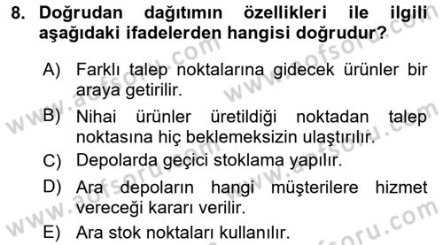Çağdaş Lojistik Uygulamaları Dersi 2020 - 2021 Yılı Yaz Okulu Sınav Soruları 8. Soru