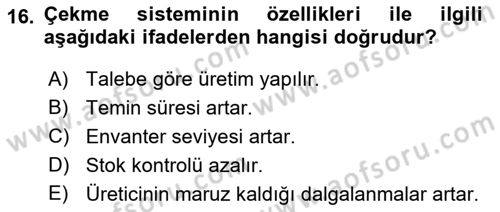 Çağdaş Lojistik Uygulamaları Dersi 2021 - 2022 Yılı (Vize) Ara Sınav Soruları 16. Soru