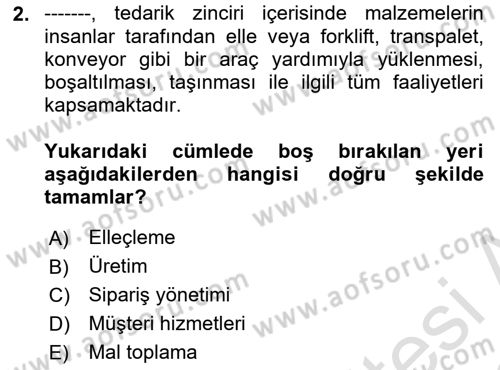Çağdaş Lojistik Uygulamaları Dersi 2021 - 2022 Yılı (Vize) Ara Sınav Soruları 2. Soru