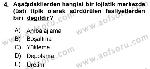 Çağdaş Lojistik Uygulamaları Dersi 2021 - 2022 Yılı (Vize) Ara Sınav Soruları 4. Soru