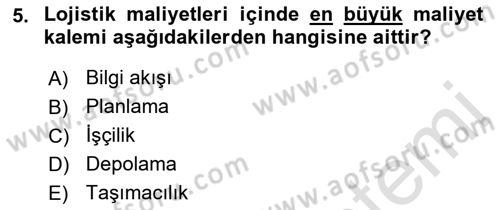 Çağdaş Lojistik Uygulamaları Dersi 2021 - 2022 Yılı (Vize) Ara Sınav Soruları 5. Soru