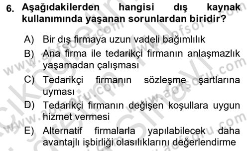 Çağdaş Lojistik Uygulamaları Dersi 2021 - 2022 Yılı (Vize) Ara Sınav Soruları 6. Soru