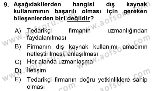 Çağdaş Lojistik Uygulamaları Dersi 2021 - 2022 Yılı (Vize) Ara Sınav Soruları 9. Soru